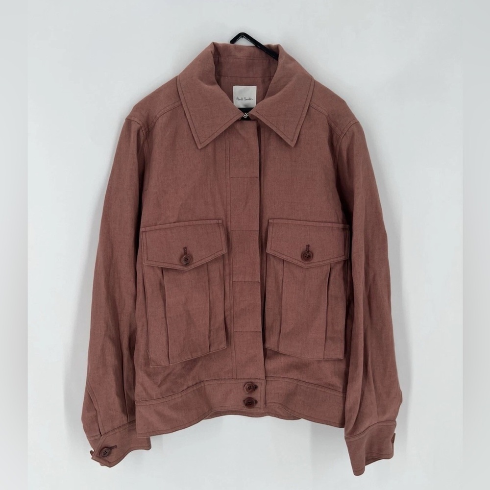 Paul Smith Brick Red Linen Cargo Military Front Button Pocket Jacket Size 36 IT
